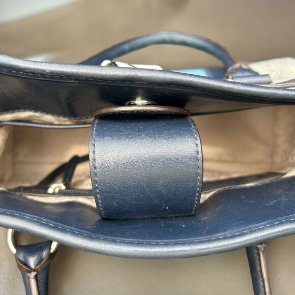 Michael Kors Hamilton Mono Stripe Canvas/Leather Satchel - Navy & Light Blue - Picture 6 of 11